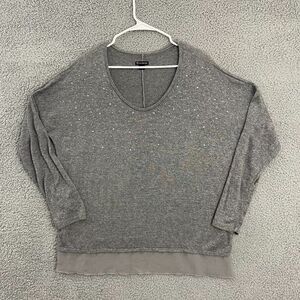 New‎ Directions Women M Gray Layered Jeweled Casual Oversized Scoop Neck Sweater